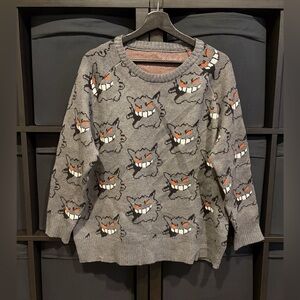 Gengar Pokemon Kawaii Harajuku Knit Sweater in Grey Size MD